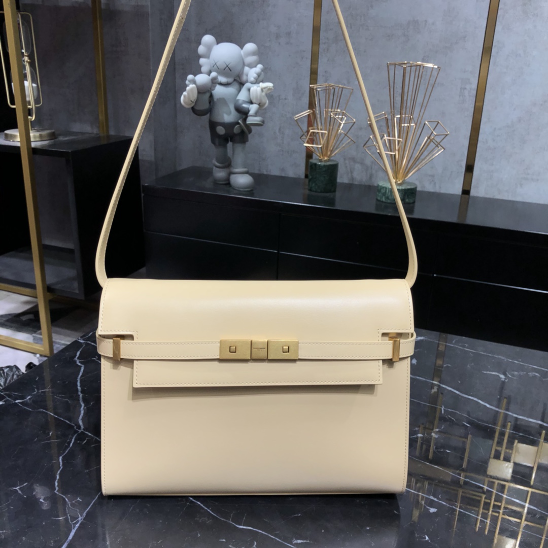 Saint Laurent Manhattan Box Calfskin Shoulder Bag Beige 579271 